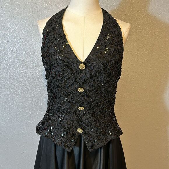 Vintage Dave and Johny halter sequined top with satin A-line skirt size 11/12 - Picture 2 of 12
